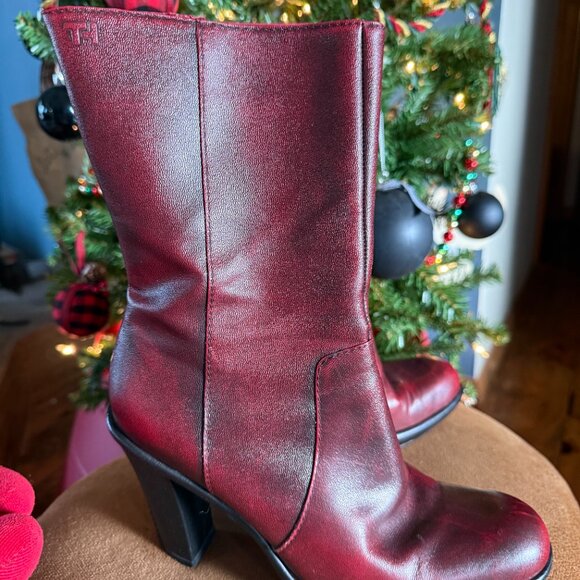 Tommy Hilfiger Burgundy Block Heel Ankle Boots Women’s Size 7 1/2 - Picture 2 of 8